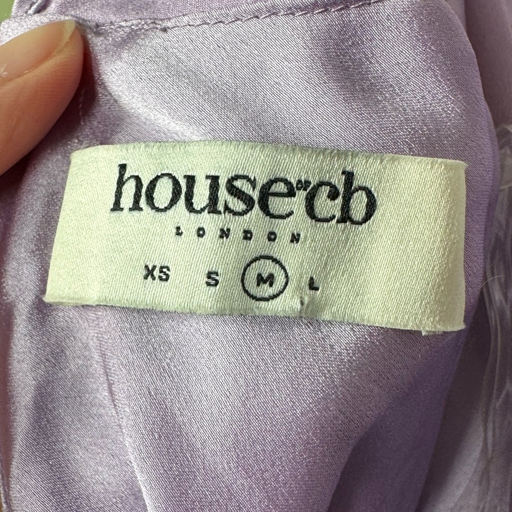 House of‎ CB Lilac Kate Orchid Satin Wrap Front Mini Dress Medium - Picture 9 of 13